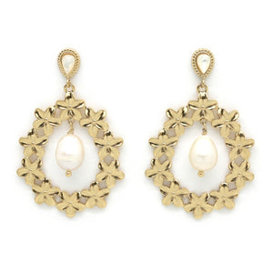 Freshwater Pearl and Gold Flowers Earrings -French Flair Collection-