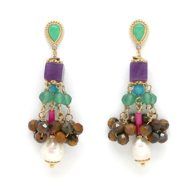 Stone and Pearl Droplet Earrings E4-174 -French Flair Collection-