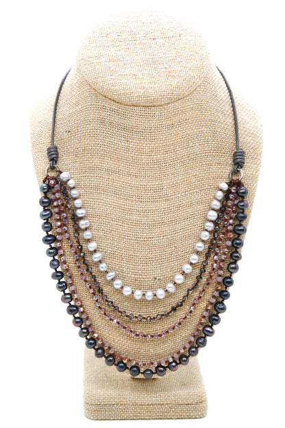 Semi Precious Stone Multi Strand Short Necklace - NLS-Dazzle