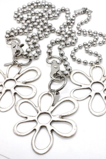 Flower Outline Pendant Convertible Silver Chain Necklace