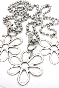 Flower Outline Pendant Convertible Silver Chain Necklace
