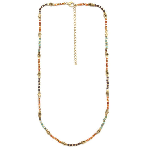 Semi Precious Stone Mix 24K Gold Plate Necklace -  N2-2695B