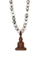 Load image into Gallery viewer, Copper Sitting Buddha on White Lace Agate Knotted Necklace
