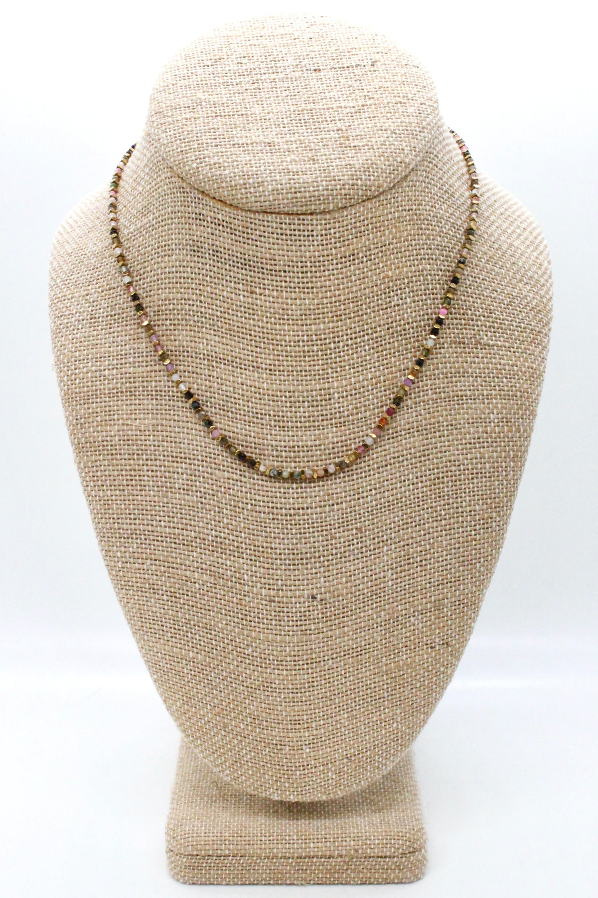 Mini Gold Nugget and Faceted Stone Single Strand Necklace - N2-2618