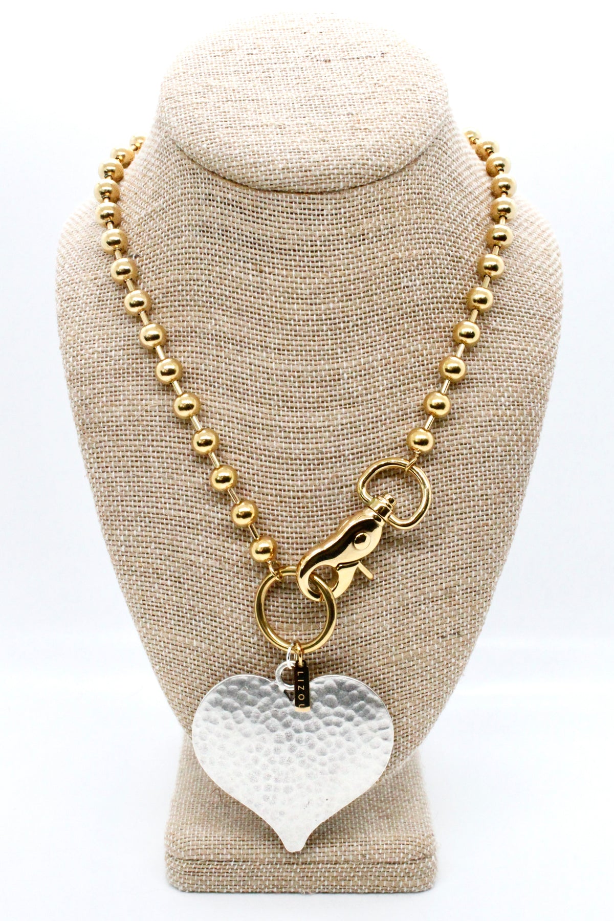 Large Hammered Heart Convertible Gold Chain Necklace