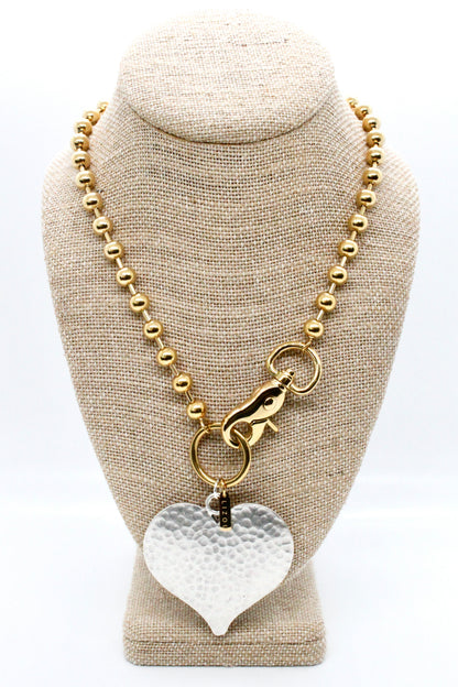 Large Hammered Heart Convertible Gold Chain Necklace