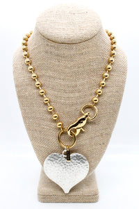 Large Hammered Heart Convertible Gold Chain Necklace