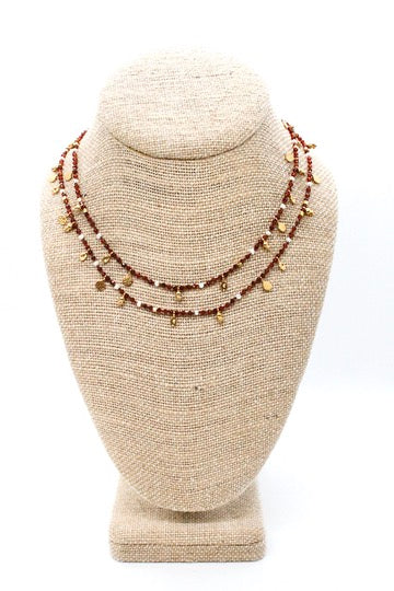 Brown Tourmaline and Pearl Gold Mini Coin Wrap Necklace - N2-2616D