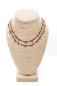 Brown Tourmaline and Pearl Gold Mini Coin Wrap Necklace - N2-2616D