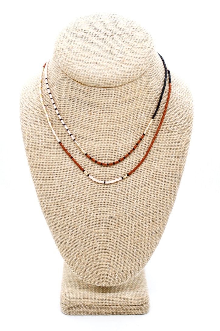 Necklace or Bracelet Seed Bead Cream, Rust and Black -N8-040
