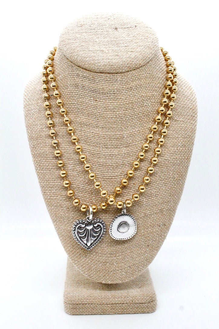 Single Gold Plate Ball Chain Necklace with Small Heart Charm N2-S229g -The Classics Collection-