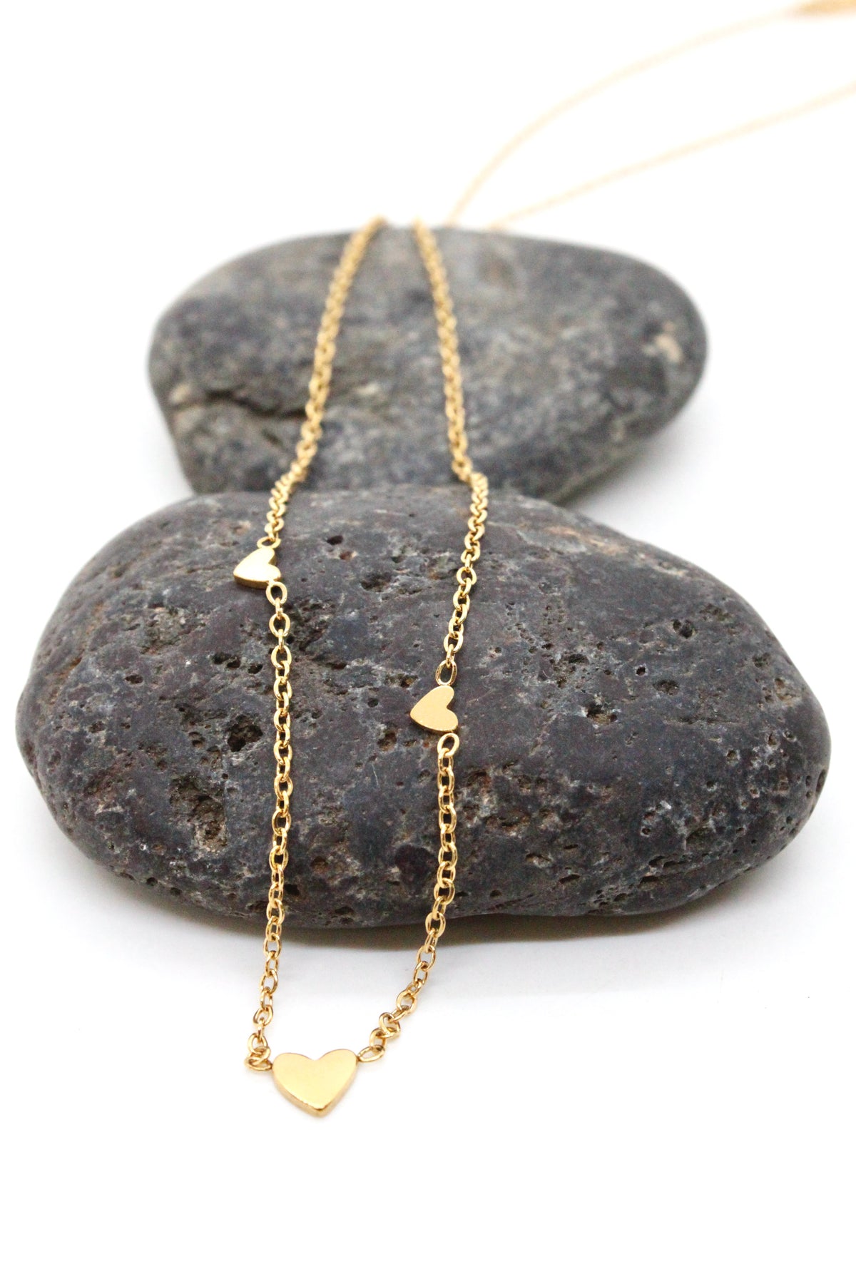 Delicate Gold Triple Heart Charm Necklace -Mini Collection-