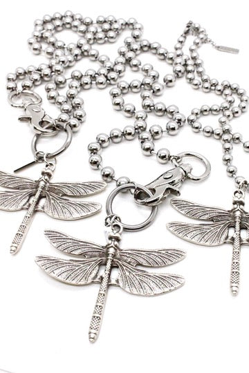 Detailed Dragonfly Pendant Convertible Silver Chain Necklace