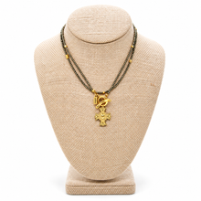 Load image into Gallery viewer, Faceted Mini Pyrite Long Delicate French Religious Medal Necklace- FMN32
