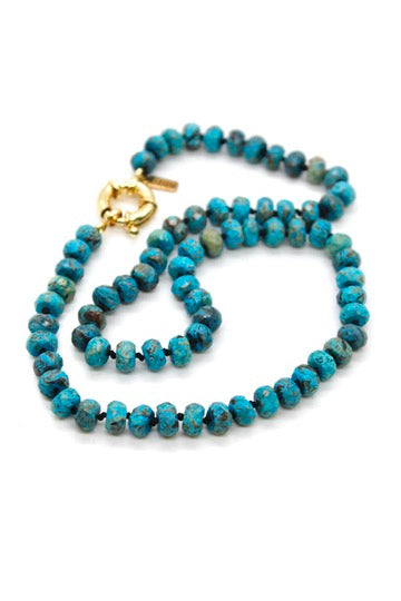 Hand-Knotted Short Faceted Ocean Jasper Beaded Necklace - NLS-SSJP