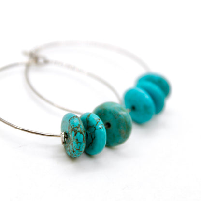 Delicate Turquoise Small Silver Hoop Earrings E7-015s