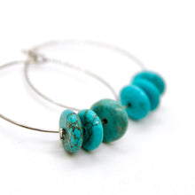 Load image into Gallery viewer, Delicate Turquoise Small Silver Hoop Earrings E7-015s
