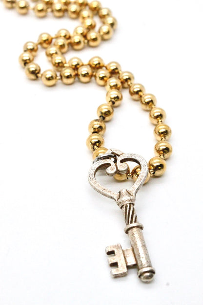 Single Gold Plate Ball Chain Necklace with Silver Key N2-S1008g -The Classics Collection-