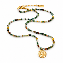 Load image into Gallery viewer, Faceted Mini Indian Agate Short Delicate French Religious Medal Necklace- FMN28
