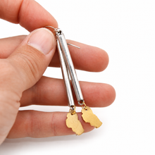 Load image into Gallery viewer, Long Unique Two Tone Dangle Earrings - E9-202
