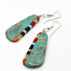 Turquoise Navajo American Indian Mosaic Earrings on Sterling Silver