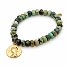 Load image into Gallery viewer, Stretch African Turquoise Bracelet French Religious Medal - FMB17B
