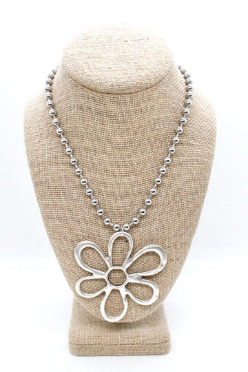 Flower Outline Pendant Convertible Silver Chain Necklace