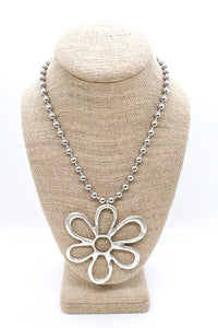 Flower Outline Pendant Convertible Silver Chain Necklace