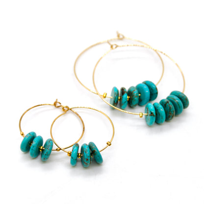 Delicate Turquoise Large Gold Hoop Earrings E7-014l