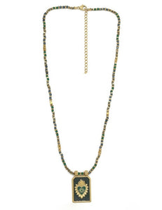 Flaming Heart Dark Green Charm Necklace - N2-2646