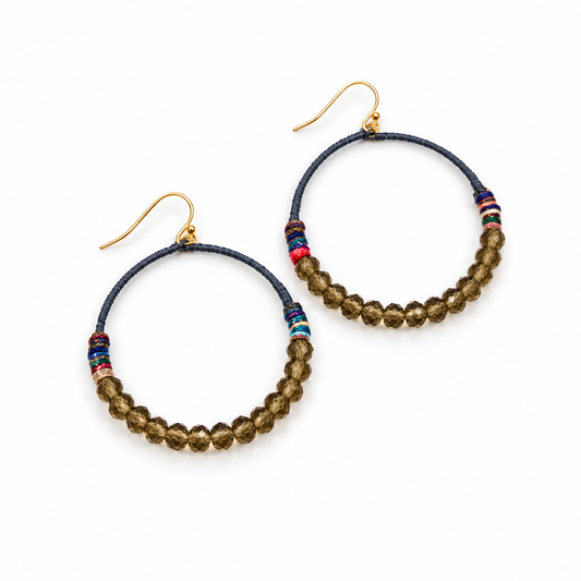 Crystal Beaded Hoop Earrings - E001-8