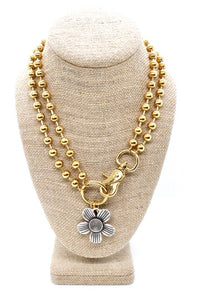 Antique Silver Flower Pendant Convertible Gold Chain Necklace