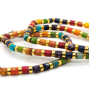 Multi Color Semi Precious Stone and Gold Stretch Stone Bracelet -Stone Collection-