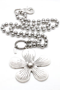 Large Flower Pendant Convertible Silver Chain Necklace