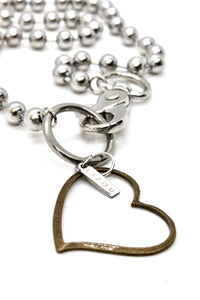 Open Heart Charm Necklace Single Silver Chain Claw Clasp