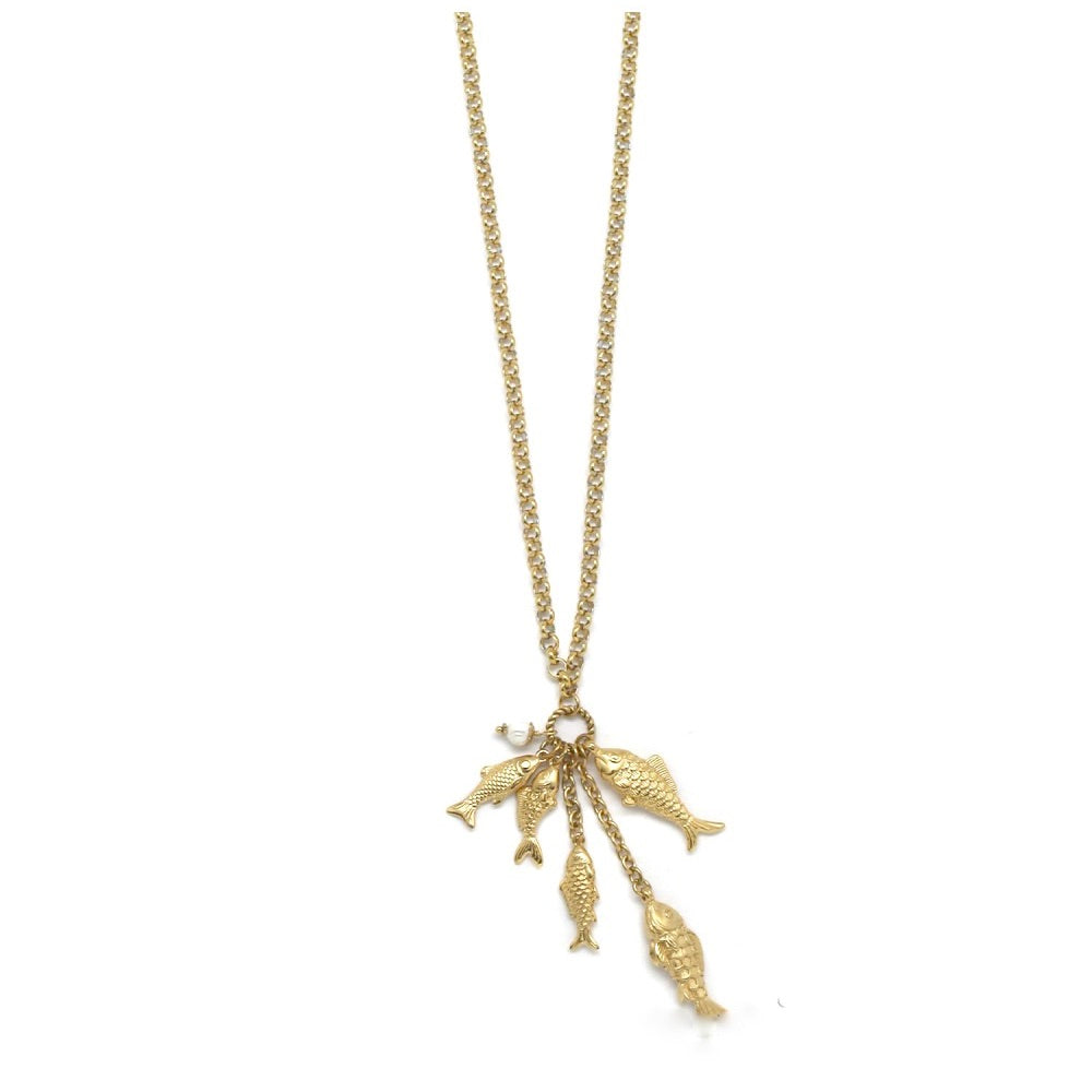 Five Gold Fish Gold Necklace