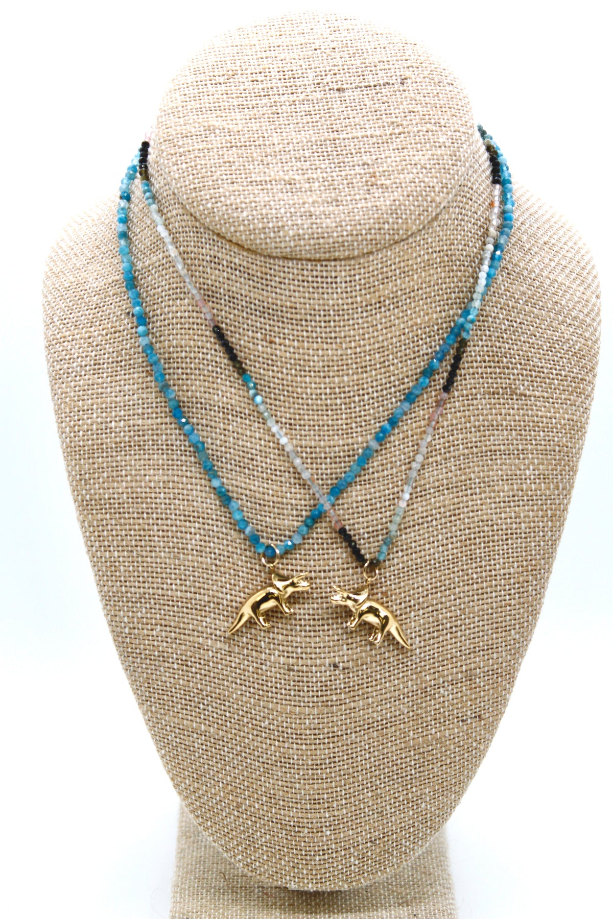 Museum Dinosaur Mini Stone Gold Charm Necklace