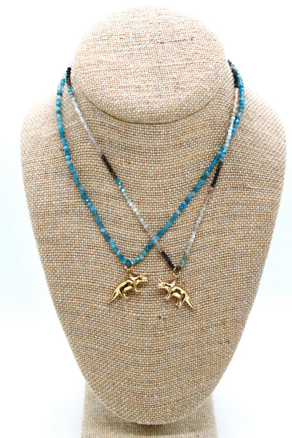 Museum Dinosaur Mini Stone Gold Charm Necklace