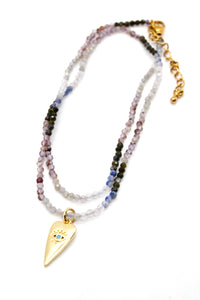 Evil Eye Heart Charm on Faceted Semi Precious Stone Necklace N2-2436 -French Flair Collection-