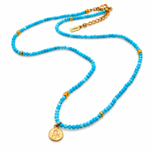 Load image into Gallery viewer, Faceted Mini Turquoise Short Delicate French Religious Medal Necklace  - FMN19
