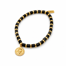 Load image into Gallery viewer, Simple Stone Stretch Bracelet with French Religious Medal - FMB01H
