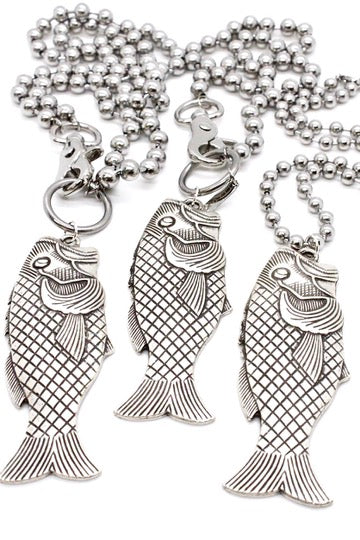 Large Fish Pendant Convertible Silver Chain Necklace