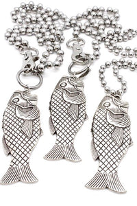 Large Fish Pendant Convertible Silver Chain Necklace