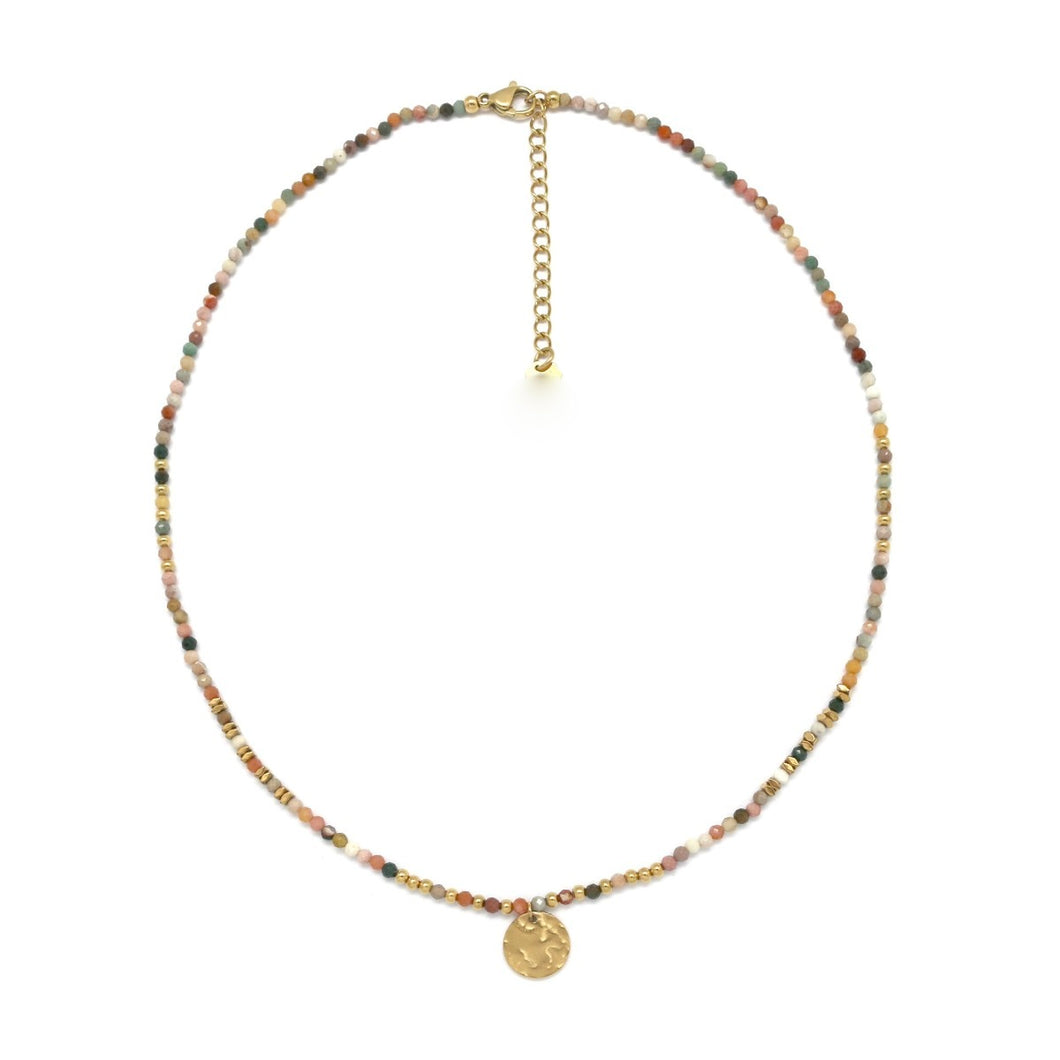 Single Gold Charm Alashan Agate Necklace -  N2-2673AA
