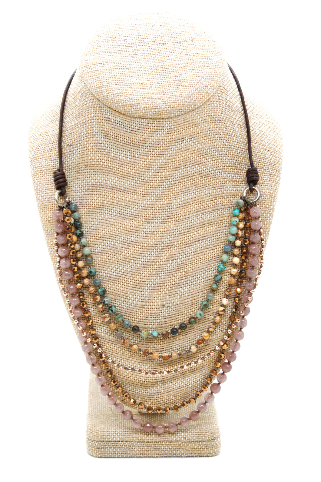 Semi Precious Stone Multi Strand Short Necklace - NLS-Dirt