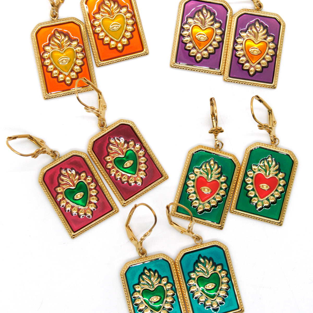 Flaming Heart Colorful Enamel Earrings - E9-103
