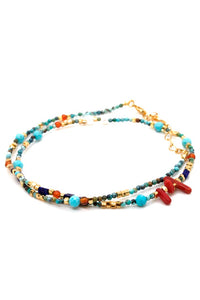 African Turquoise and Red Coral Stone Mix Necklace -French Flair Collection-