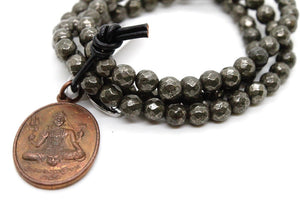 Pyrite Stack Bracelet with Copper Buddha Charm -The Buddha Collection- BL-PY-C2
