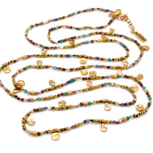 Load image into Gallery viewer, Multi Stone Mix and Mini Gold Coin Wrap Necklace - N2-2617A
