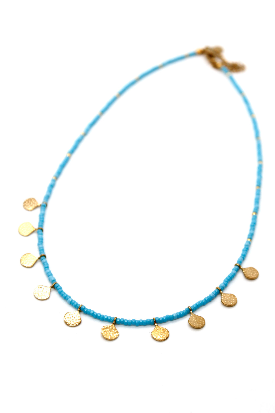 Colorful Seed Bead And Gold Fan Necklace - N3-157